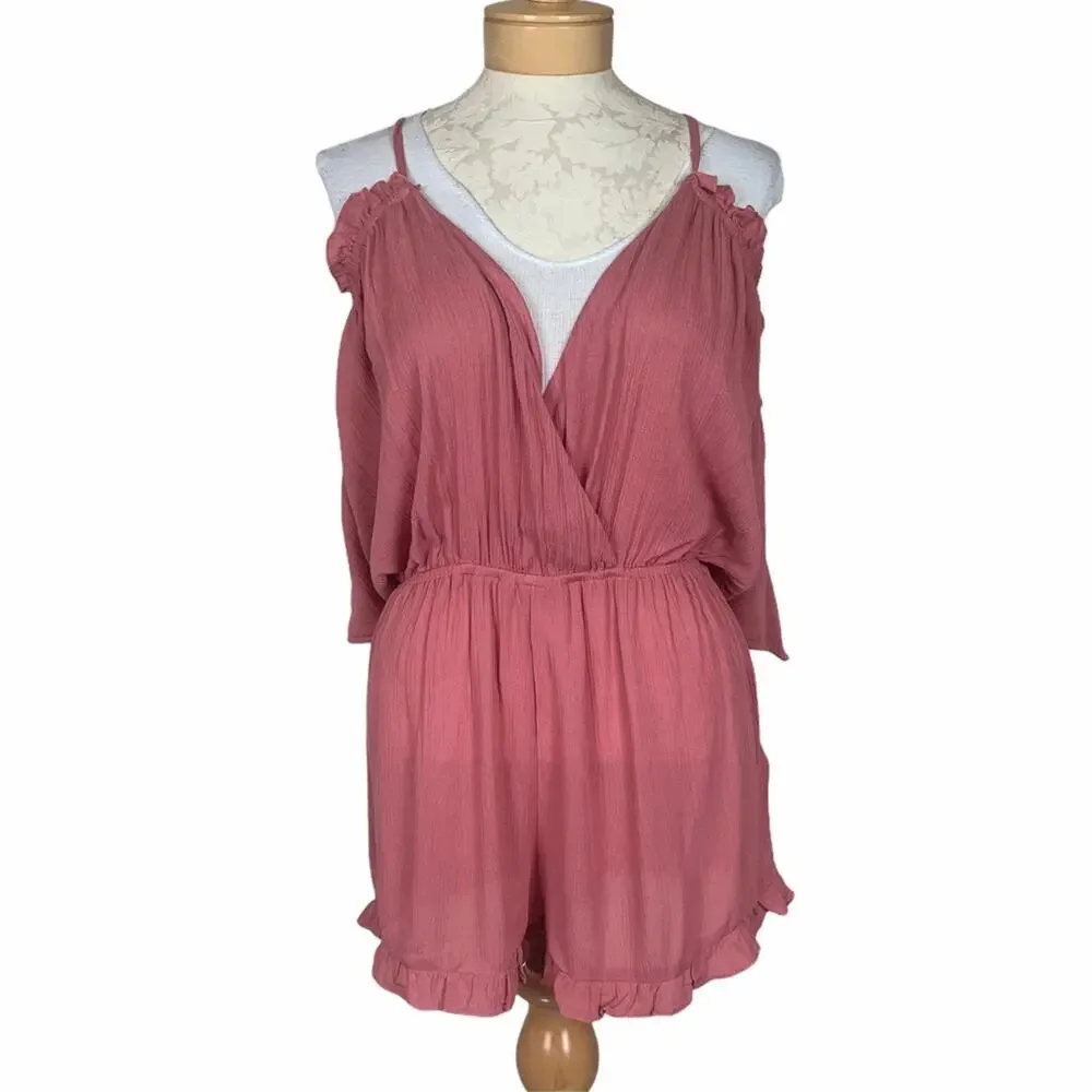 Top Shop Cold Shoulder Playsuit Pink Size Small